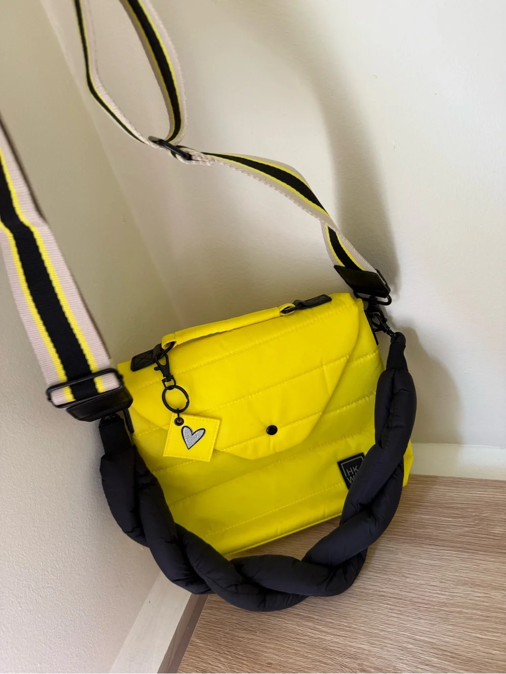IHKWIP Yellow Quilted Messenger Bag with Black Accents AND Two Strap Options